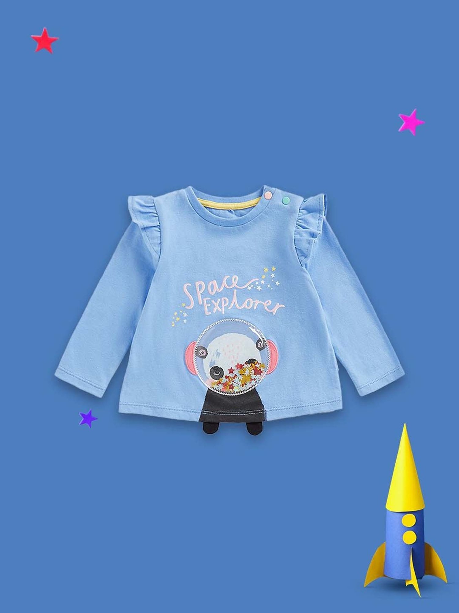 Mothercare Kids Blue Cotton Embellished Full Sleeves Top