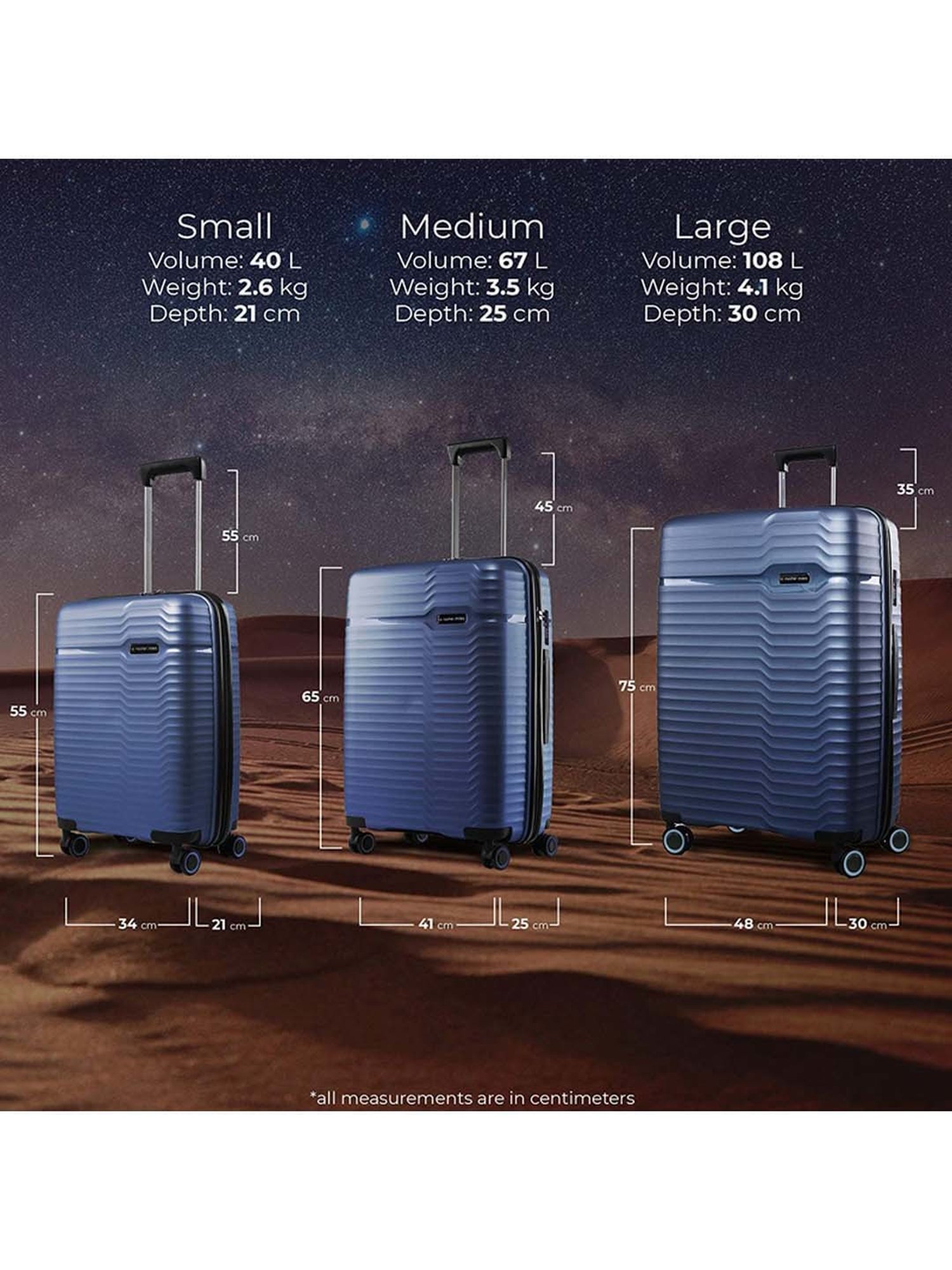 Nasher Miles Sahara Hard-Sided Polypropylene Cabin Luggage Navy Blue 20 inch |55cm Trolley Bag