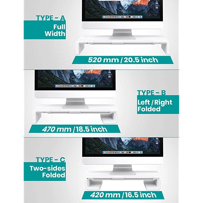 Monitor Stand Riser, Foldable Computer Monitor Stand, Adjustable Computer Stand Desk Organizer with Storage Drawer, Tablet Phone Stand for Laptop PC Printer (White)