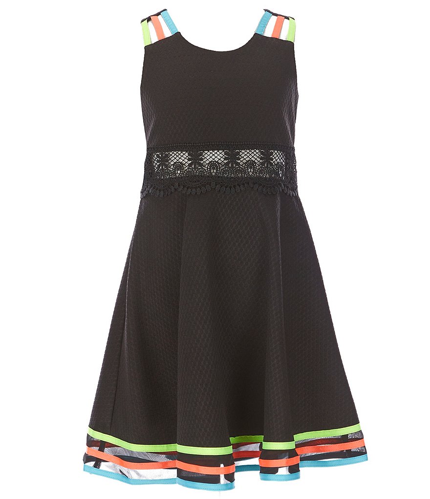 Bonnie Jean Big Girls 7-16 Neon-Straps Textured Fit-And-Flare Dress