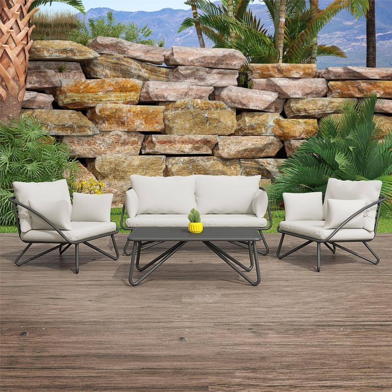 Teddi 4pc Outdoor Conversation Seating Set - Charcoal - Novogr