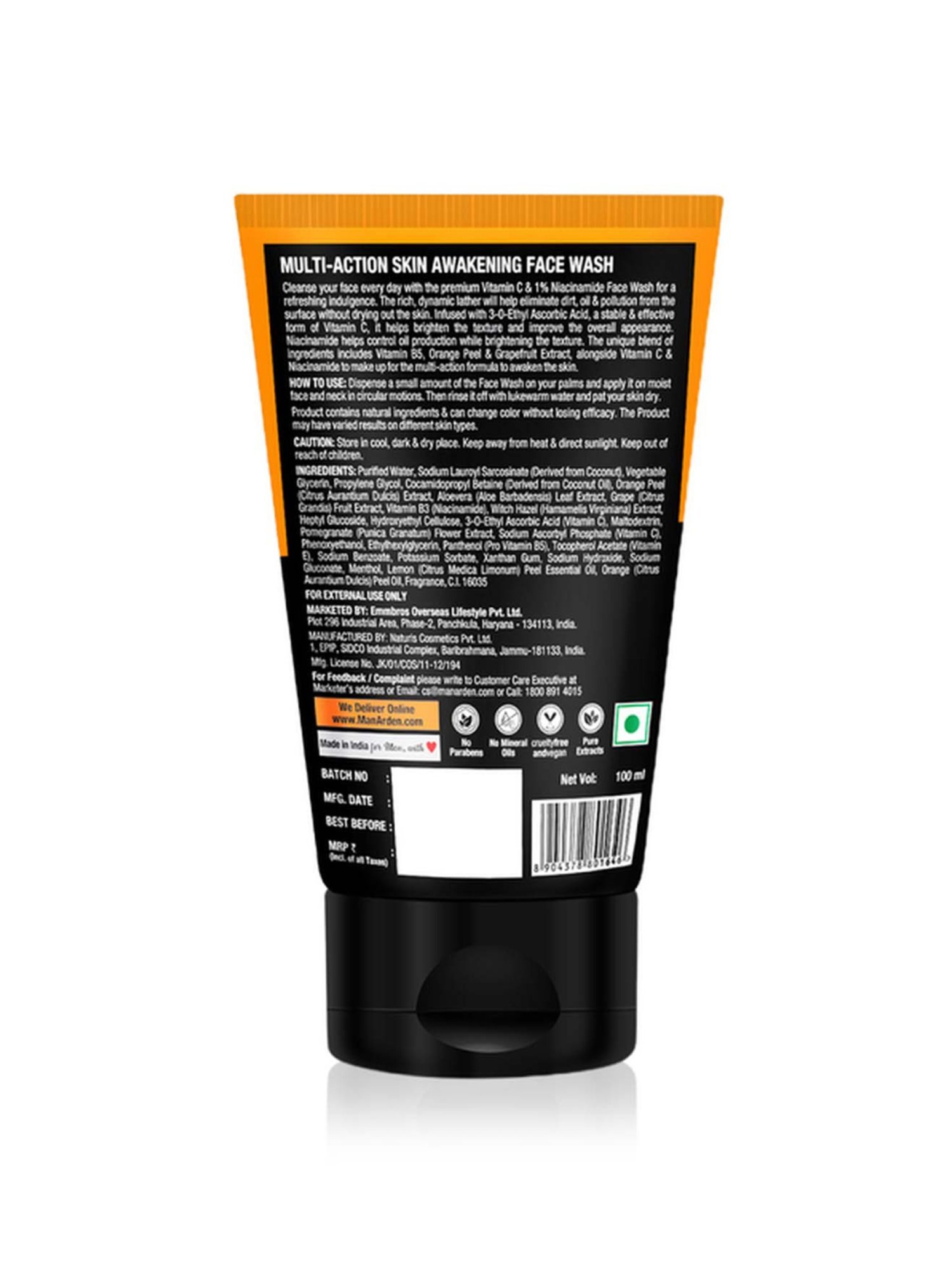 Man Arden Vit C Daily Multi-Action Skin Awakening & Brightening Facewash (Vit C+ Niacinamide) 100 ML