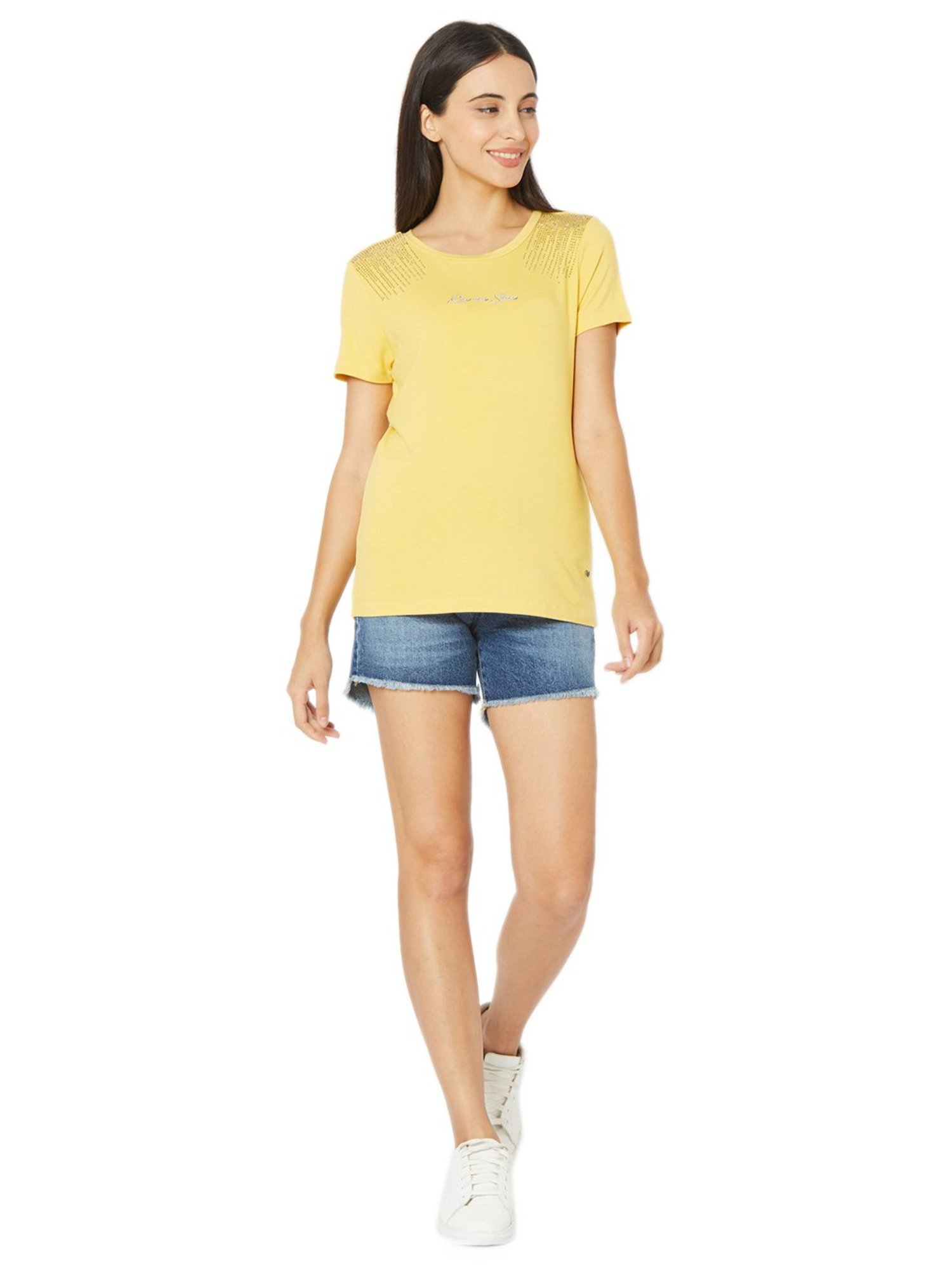Spykar Yellow Embellished T-Shirt
