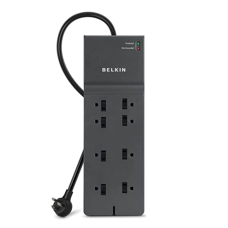 8Outlet Power Strip Surge Protector Flat Plug 8ft Cord Office Equipment 2500 Joules