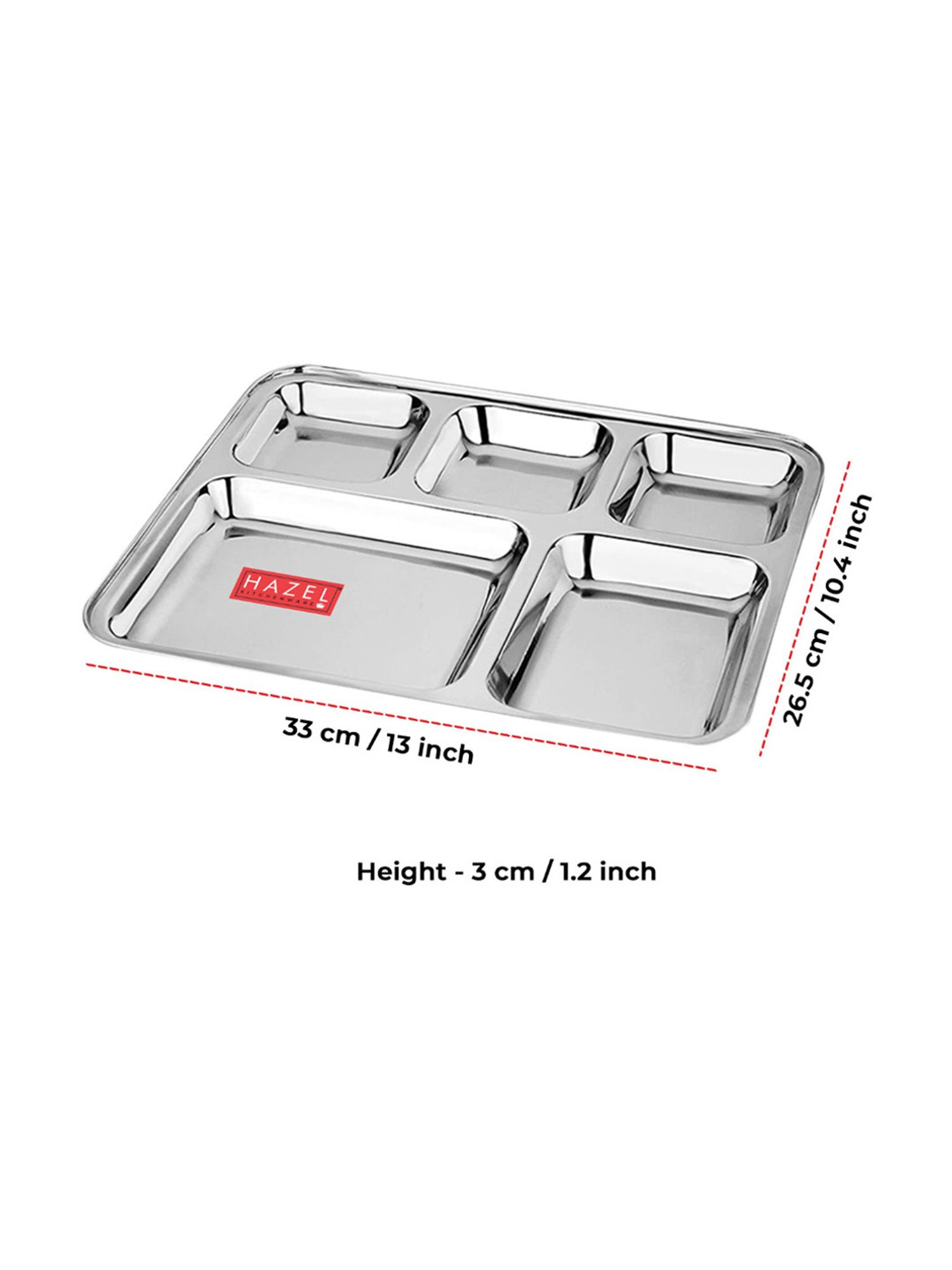 HAZEL Stainless Steel 5 Compartment Mess Plate Rectangle Bhojan Thali with Square Holes