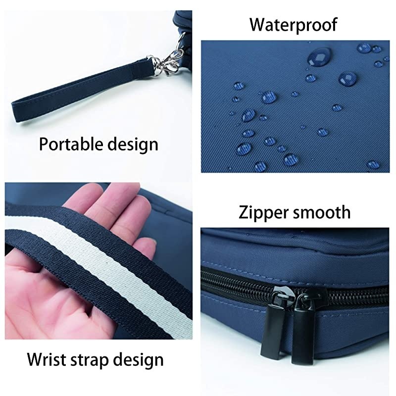 Electronic Organizer Double Layer Detachable Universal Waterproof Travel Cable Case Cord Accessories Storage Bag for Cable iPad Phone Charger USB SD Card Blue