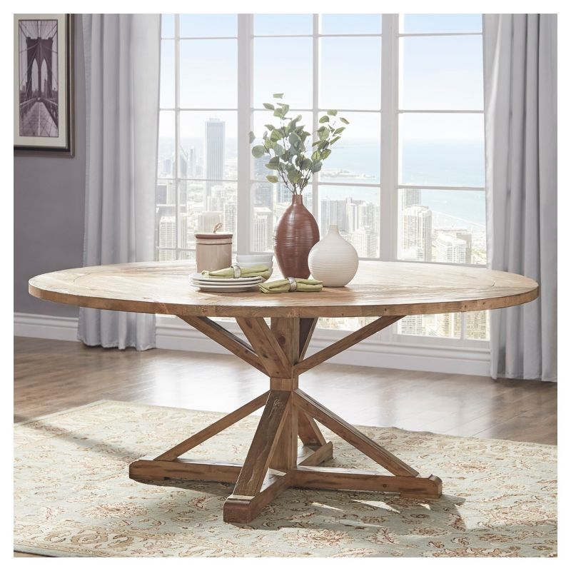 72" Sierra Round Farmhouse Pedestal Base Wood Dining Table Vintage Pine - Inspire Q