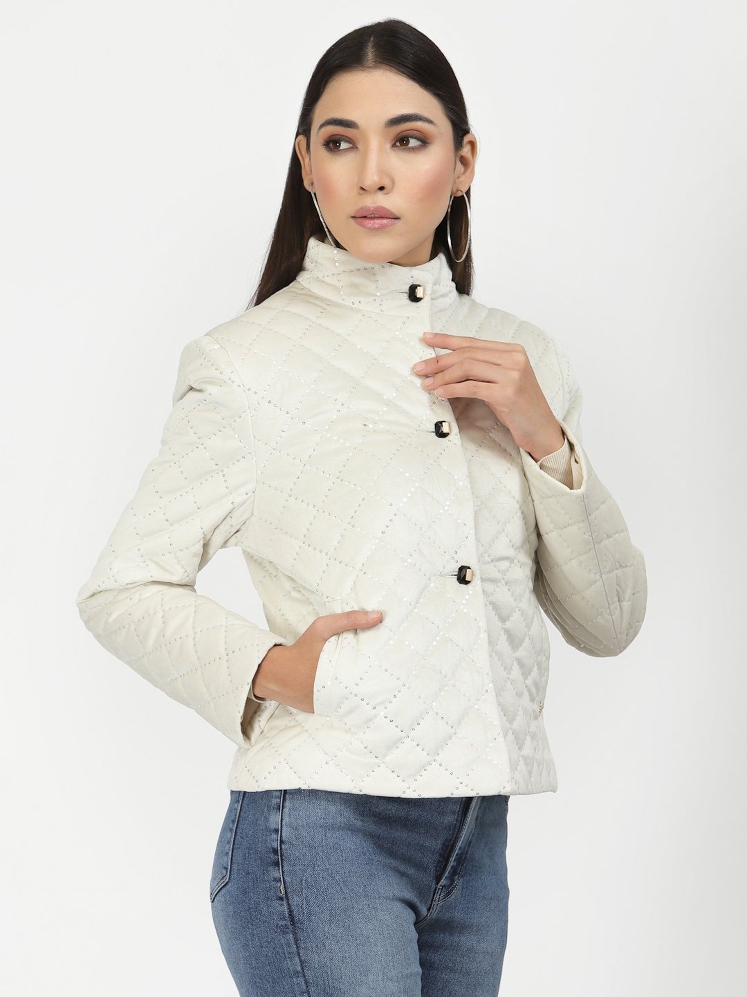 Juelle White Embellished Quilted Jacket