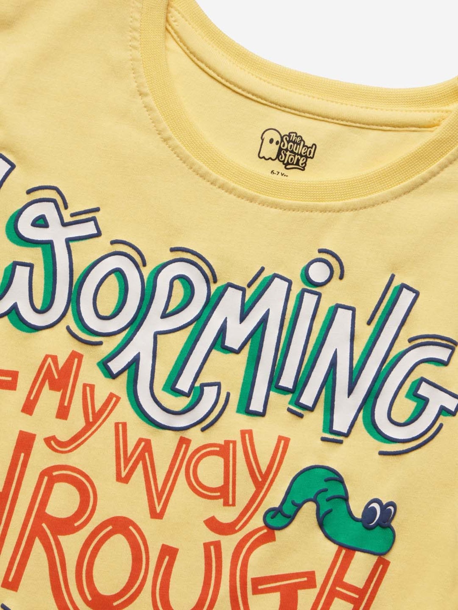 The Souled Store Kids Yellow Cotton Printed Full Sleeves T-Shirt