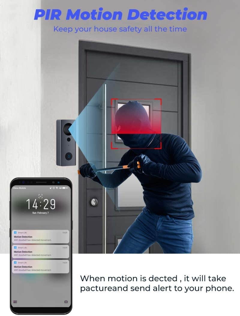 CAIXIAN Ring Doorbell Camera Wireless Security Camera System High Definition Visual Intelligent Night Vision Doorbell Camera Voice Intercom with Motion Detection(just Receiver no doorbell)