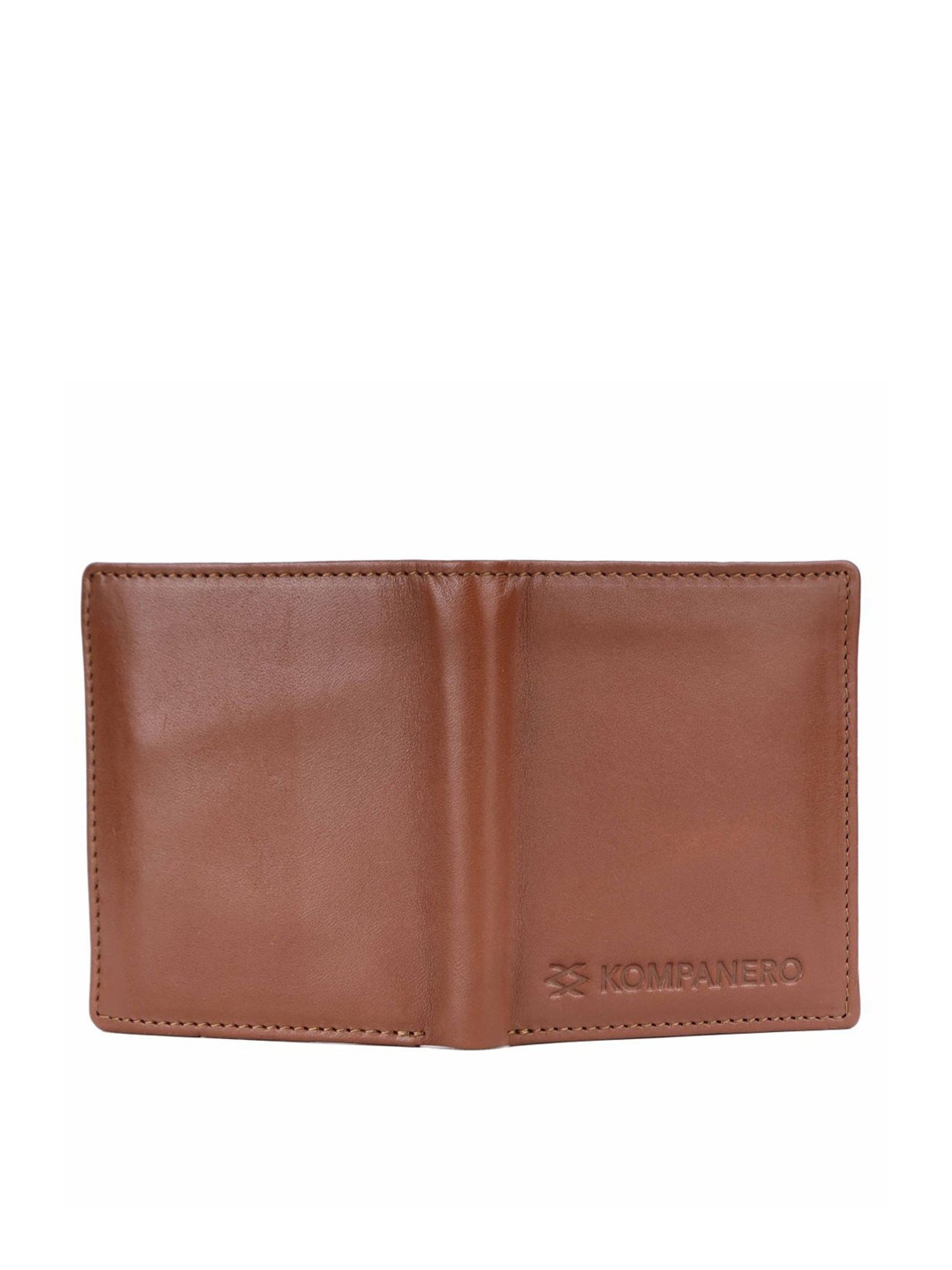 KOMPANERO Alexander Cognac Leather Textured Bi-Fold Wallet