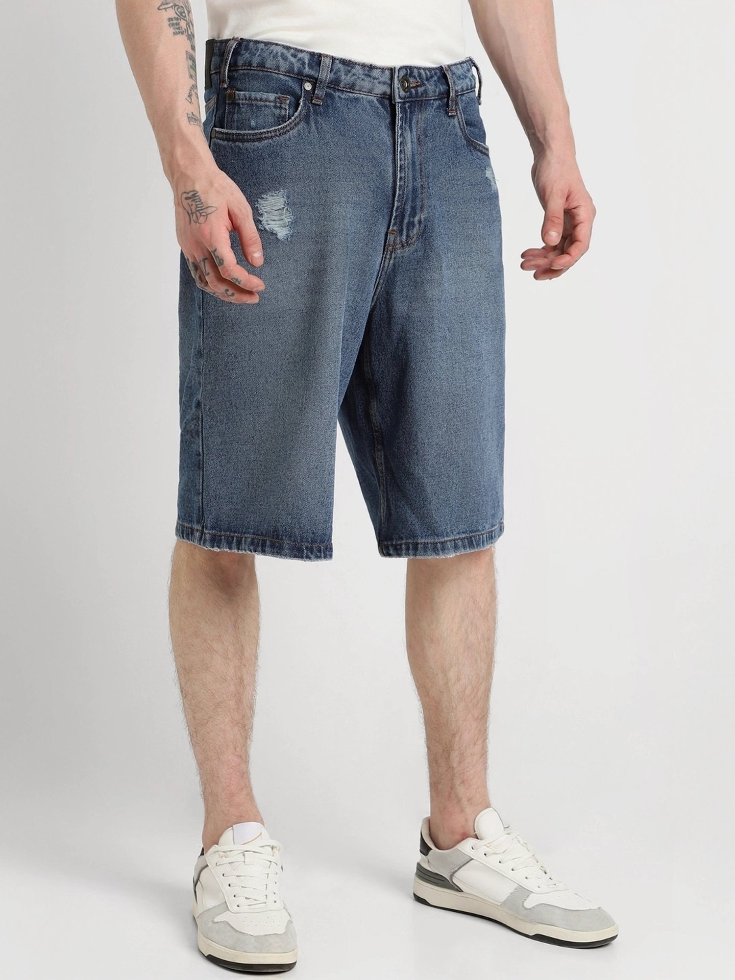 Forever 21 Navy Boxy Fit Denim Shorts