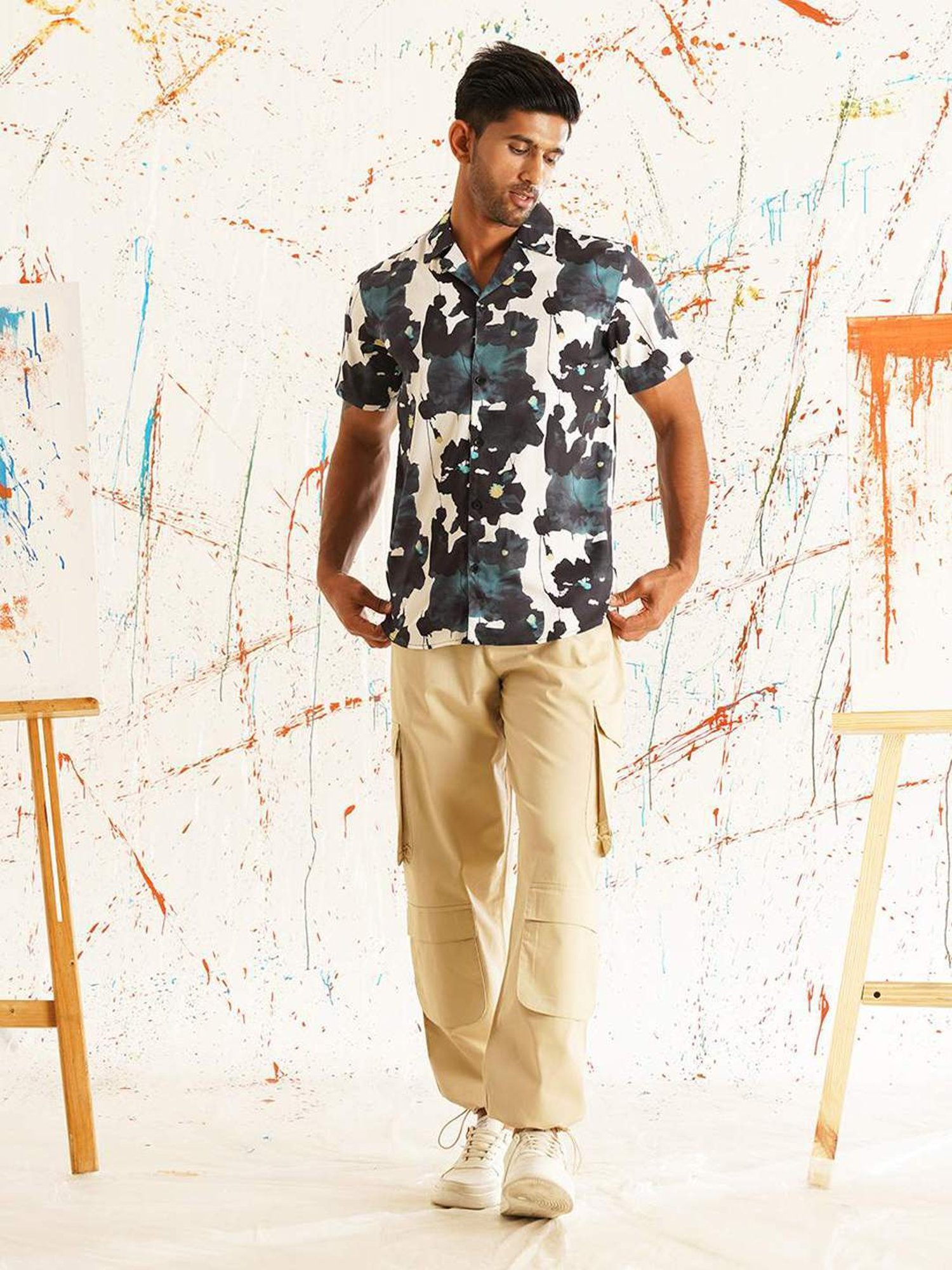 Indian Needle Teal Regular Fit Printed Shirt