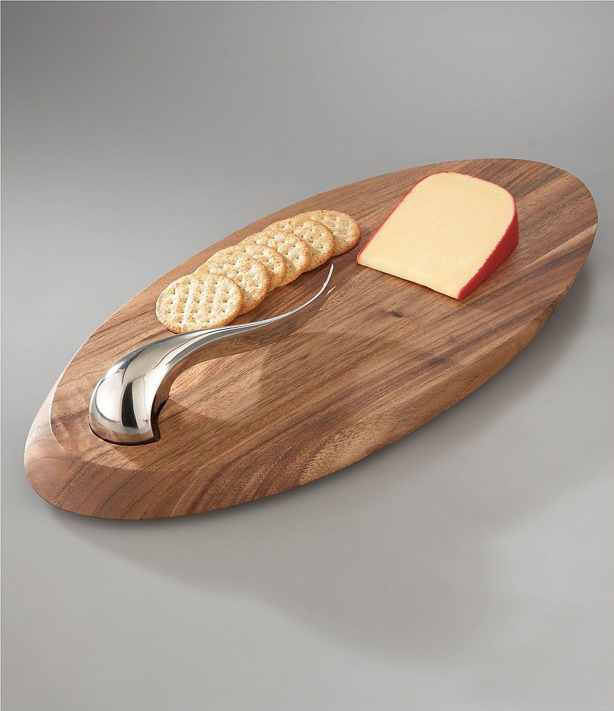 Nambe Swoop Wooden Cheese Board with Knife