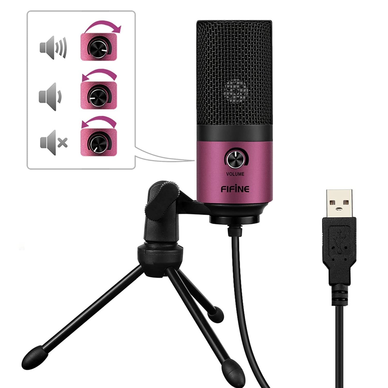 Fifine USB Podcast Condenser Microphone Recording On Laptop, No Need Sound Card Interface and Phantom Power-K669