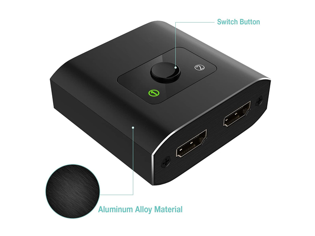 HDMI Switch 4K HDMI Splitter- YXwin Aluminum Bi-Directional HDMI Switcher 2 Input 1 Output, HDMI Switch Splitter 2 x 1/1 x 2. No External Power Required, Support 4K 3D HD 1080P for Xbox PS4 Roku HDTV