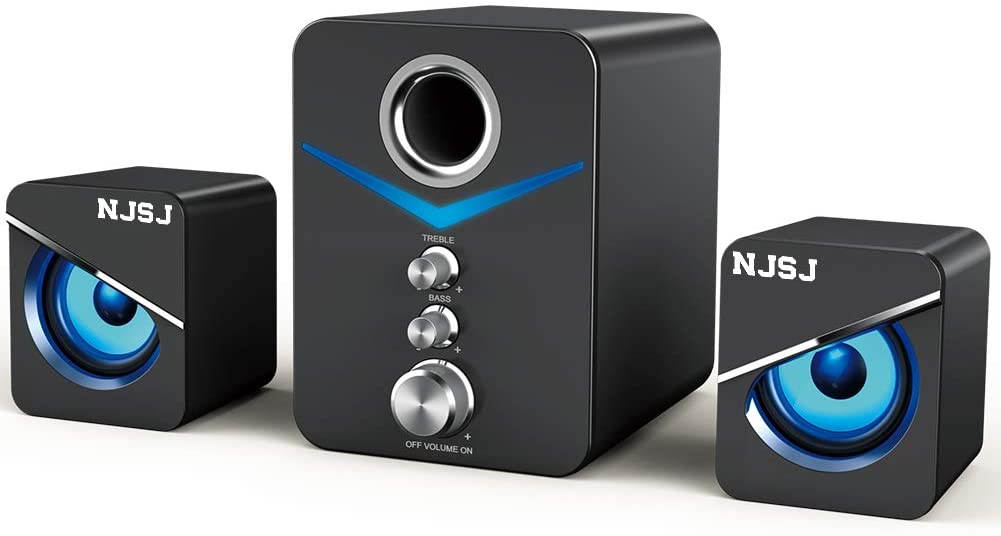 Computer Speaker with Subwoofer, USB-Powered 2.1 Mini Multimedia Speakers System,3.5mm Aux Input with LED Atmosphere Light Stereo Bass Wired Desktop Speaker for PC, Laptops, Tablets &ndash; Black