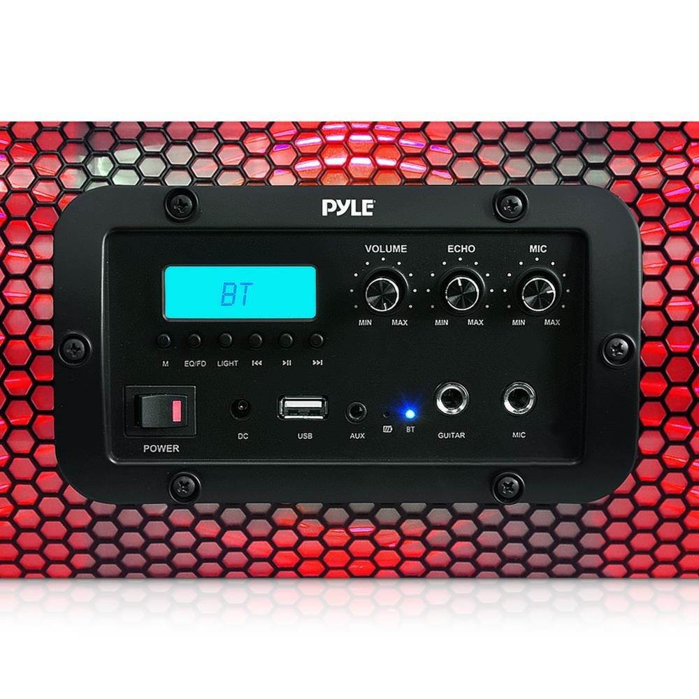 Pyle PBMSPG260L Bluetooth Plus NFC Boom Box Stereo Speaker System with Multi-Color App Controlled LED Party Lights