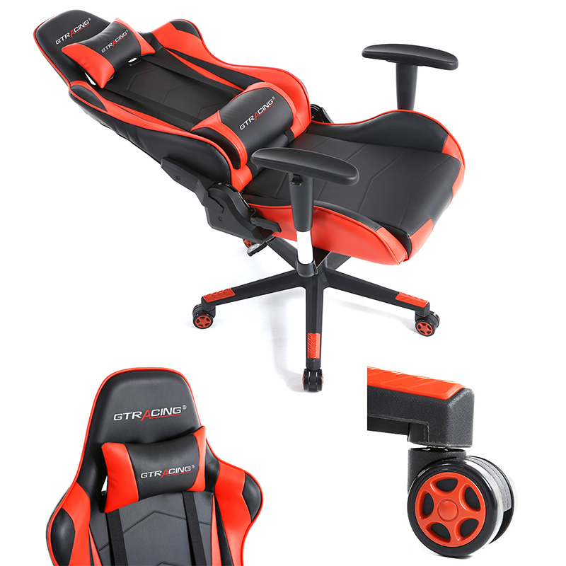 GTRACING Gaming Chair Racing Office Computer Game Chair Ergonomic Backrest and Seat Height Adjustment with Pillows Recliner Swivel Rocker Headrest and Lumbar Tilt E-Sports Chair (Black/Red)