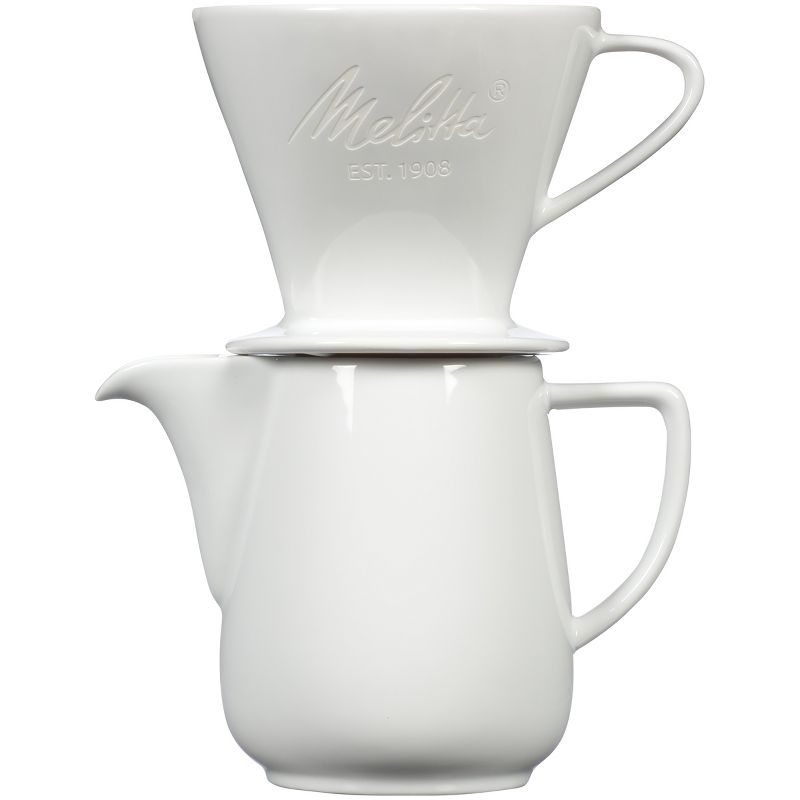 Melitta Porcelain Pour-Over Carafe Set with Cone Brewer and Carafe - White
