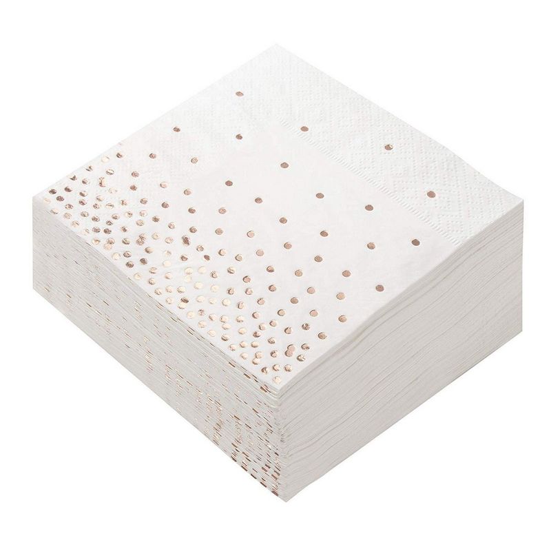 Juvale 100-Pack Disposable Paper Napkins 5" Rose Gold Foil Polka Dot Confetti, Wedding Party Supplies