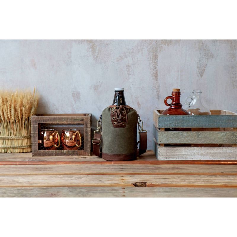 Legacy by Picnic Time Growler Tote with 64 oz. Glass Growler - Khaki Green