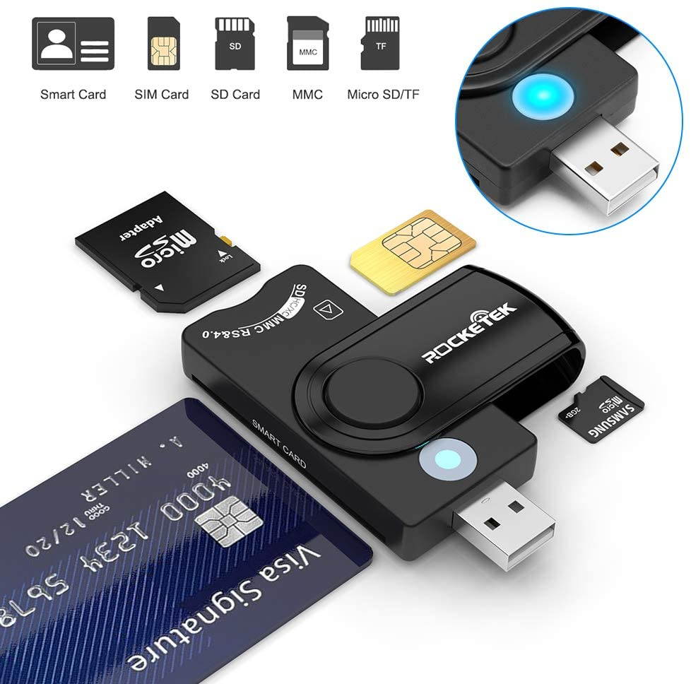 Smart Card Reader USB 4 Ports USB Hub, DOD Military USB Common Access CAC Card,SDHC/SDXC/SD&Micro SD Card Reader for SIM and MMC RS&4.0 Applicable System Windows, Linux/Unix, MacOS X