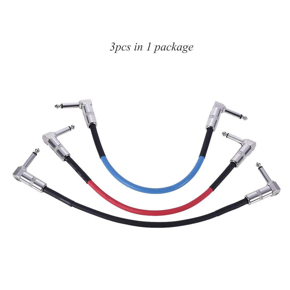 3-pack 10 Inch Guitar Effect Pedals Pedalboard Cables Connector PVC with 6.35mm 1/4" Right Angle Plug