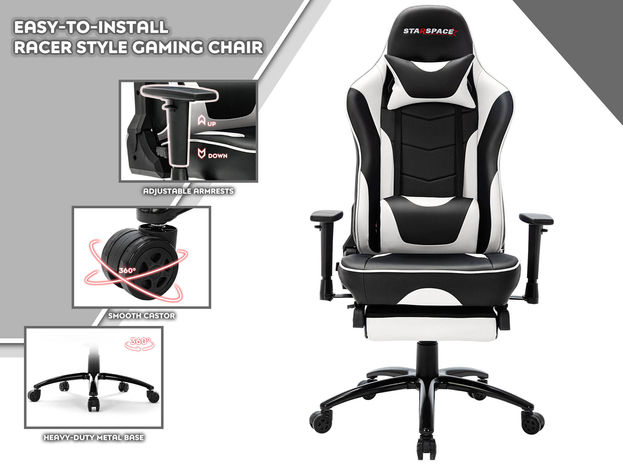 STARSPACE Adjustable Lumbar Support Footrest Gaming Chair with Racing Ergonomic Desk Chair