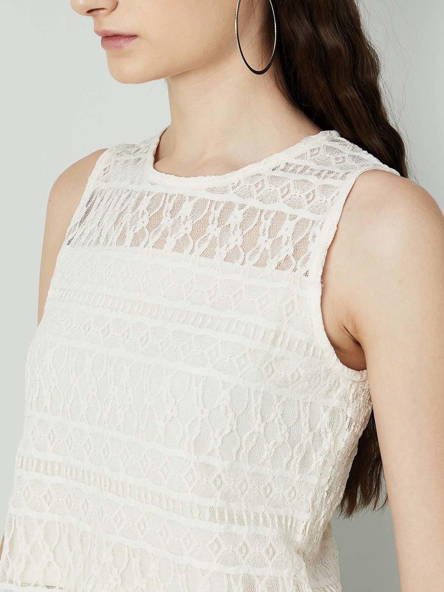 Ginger by Lifestyle Off-White Self Pattern Top