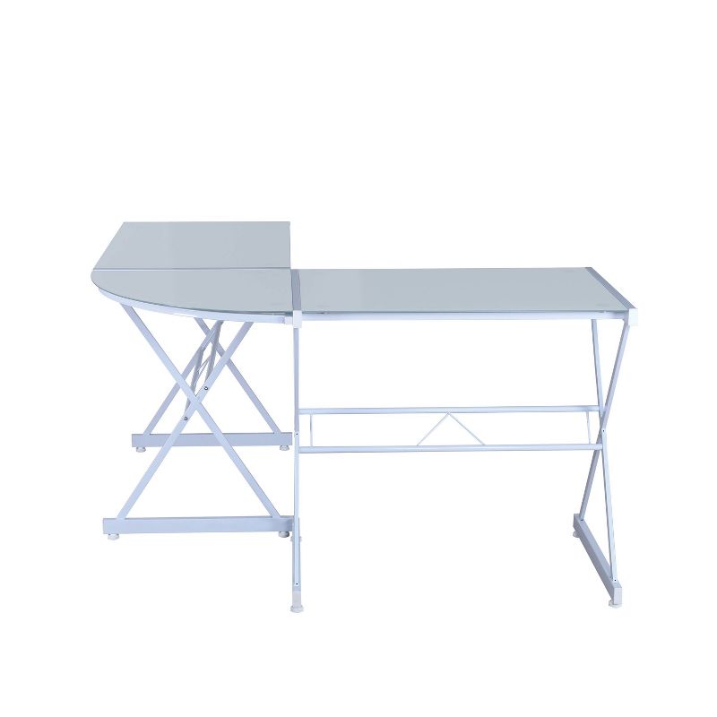 L Shaped Glass Computer Desk White - Techni Mobili