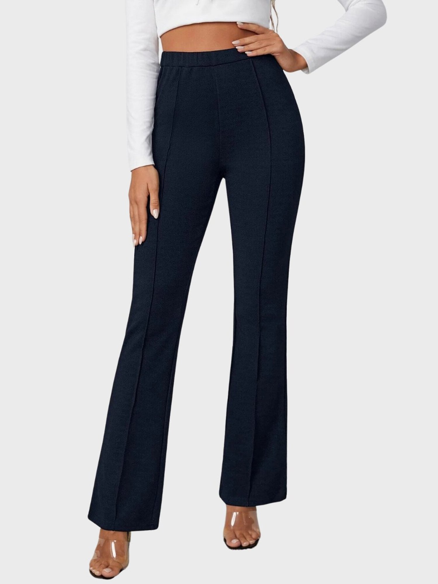 BUYNEWTREND Navy High Rise Trousers
