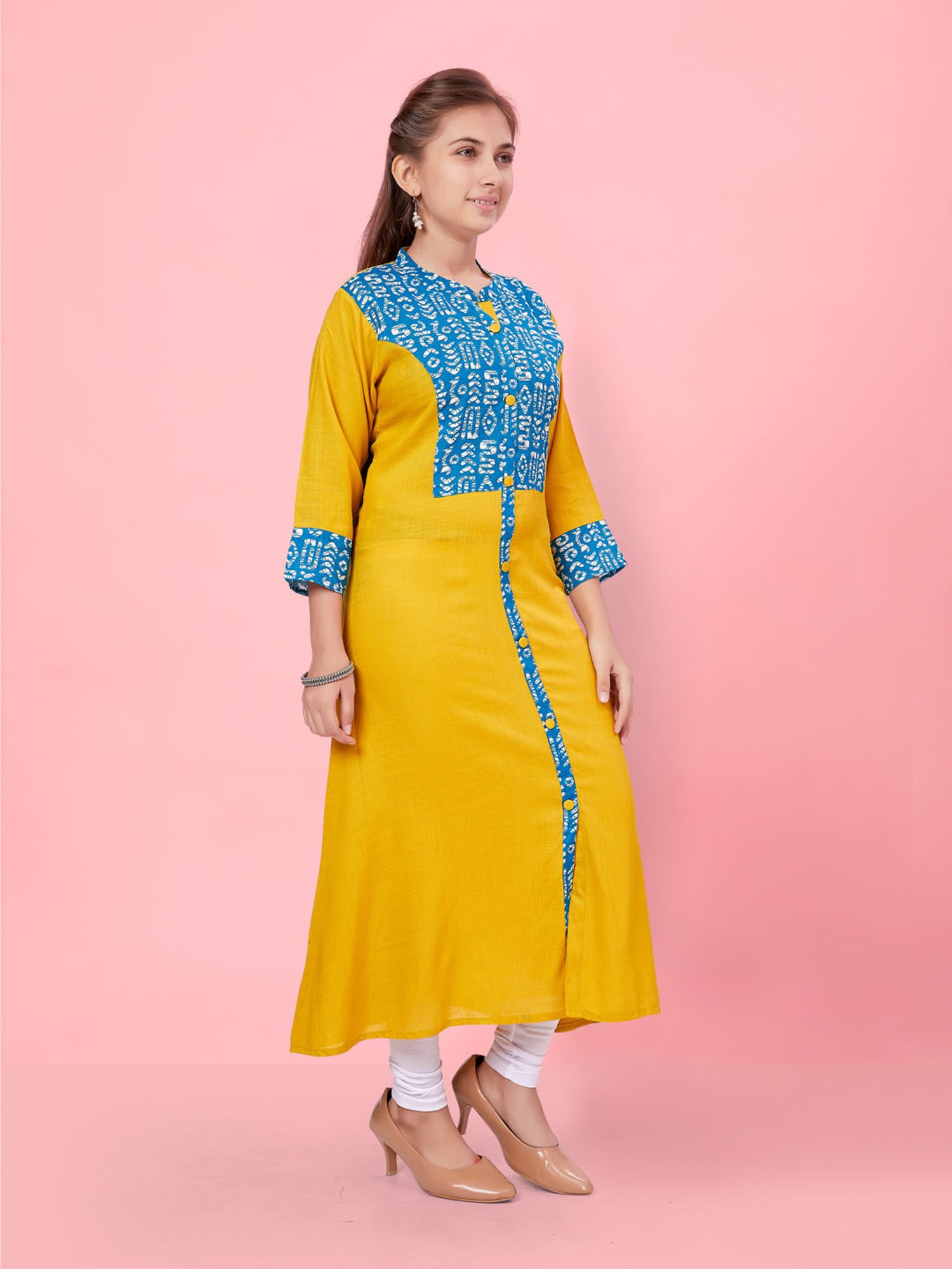 Aarika Kids Blue & Yellow Printed Kurti