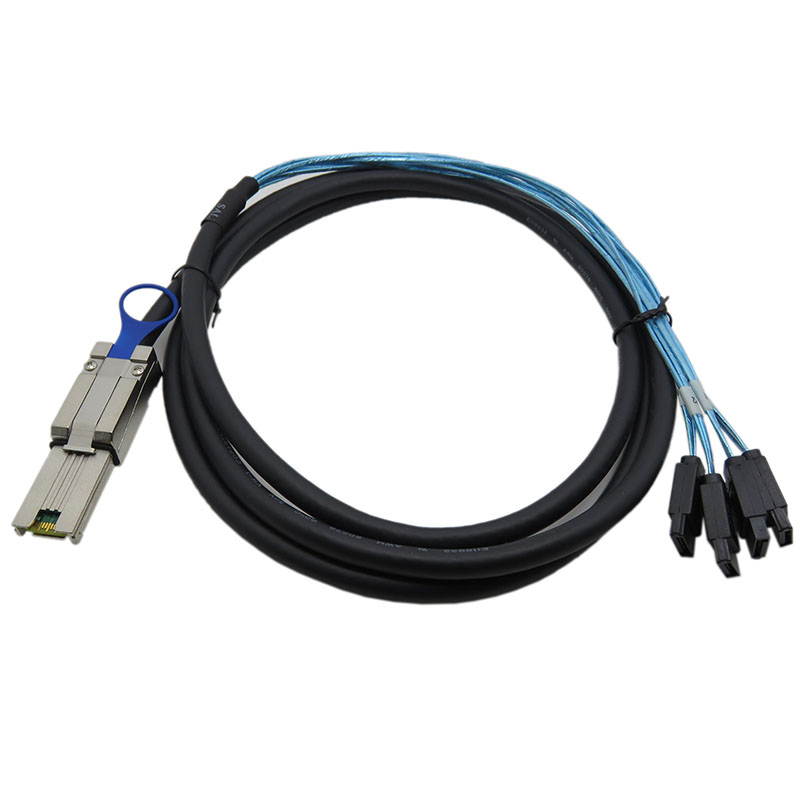 CableDeconn SFF-8088 TO 4 SATA 7Pin Mini SAS 26P TO 4SATA cable with latch Black Cable 2m