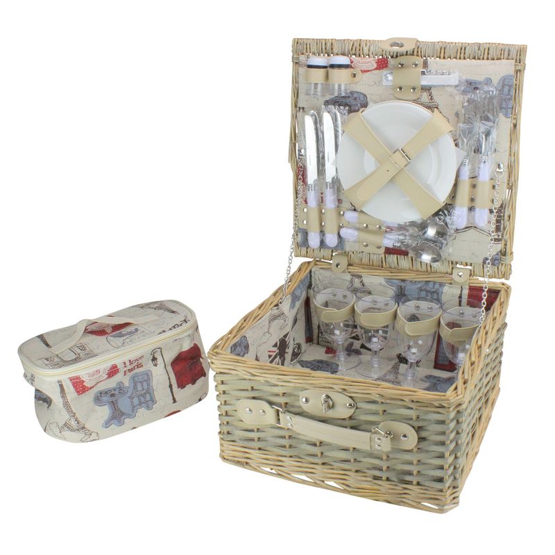 Picnic at Ascot Insulated Picnic Basket/Cooler Fully Equipped with Service for 2 - Trellis Green