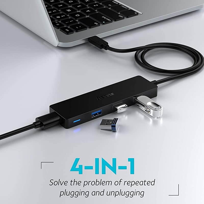 USB C to 4Port USB 30 Hub  Thunderbolt 3 to MultiPort USB Adapter Hub with 2ft Extension Long Cable Cord for MacBook Pro iMac XPS 15 Mac Mini Chromebook Pixelbook TypeC Laptops