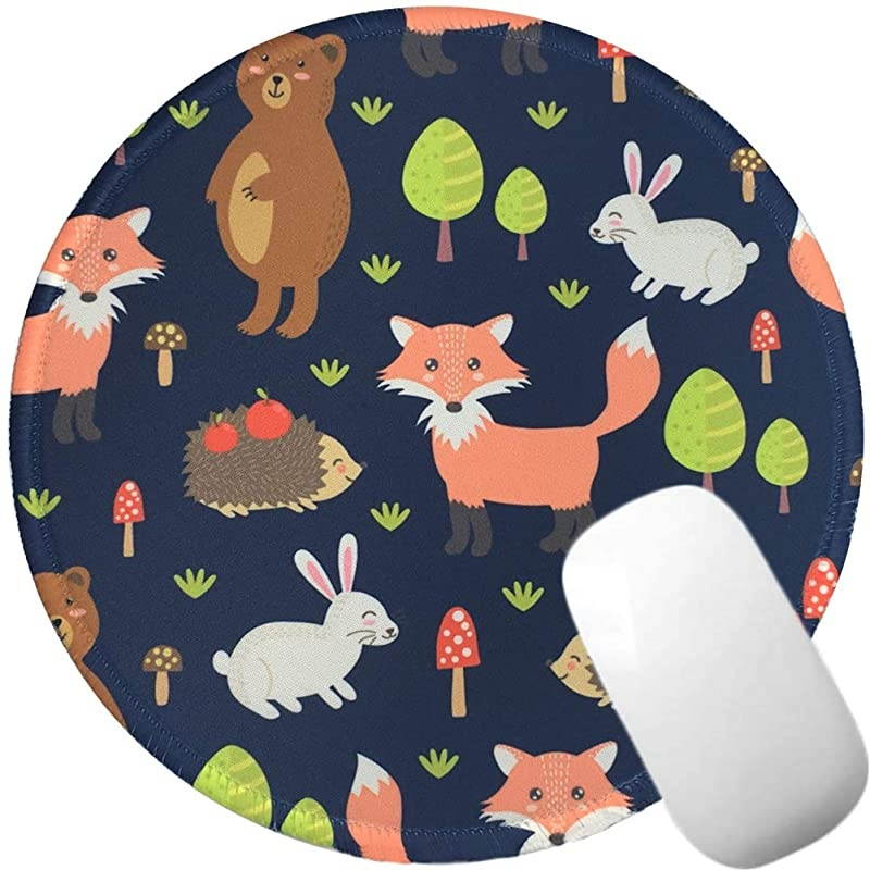 Pad, Personalized Round Mat, Small Circular Pad with Animal Design, Anti-Slip Rubber pad with Stitched Edges, Cute Office Pad for Girls & Women, Fox