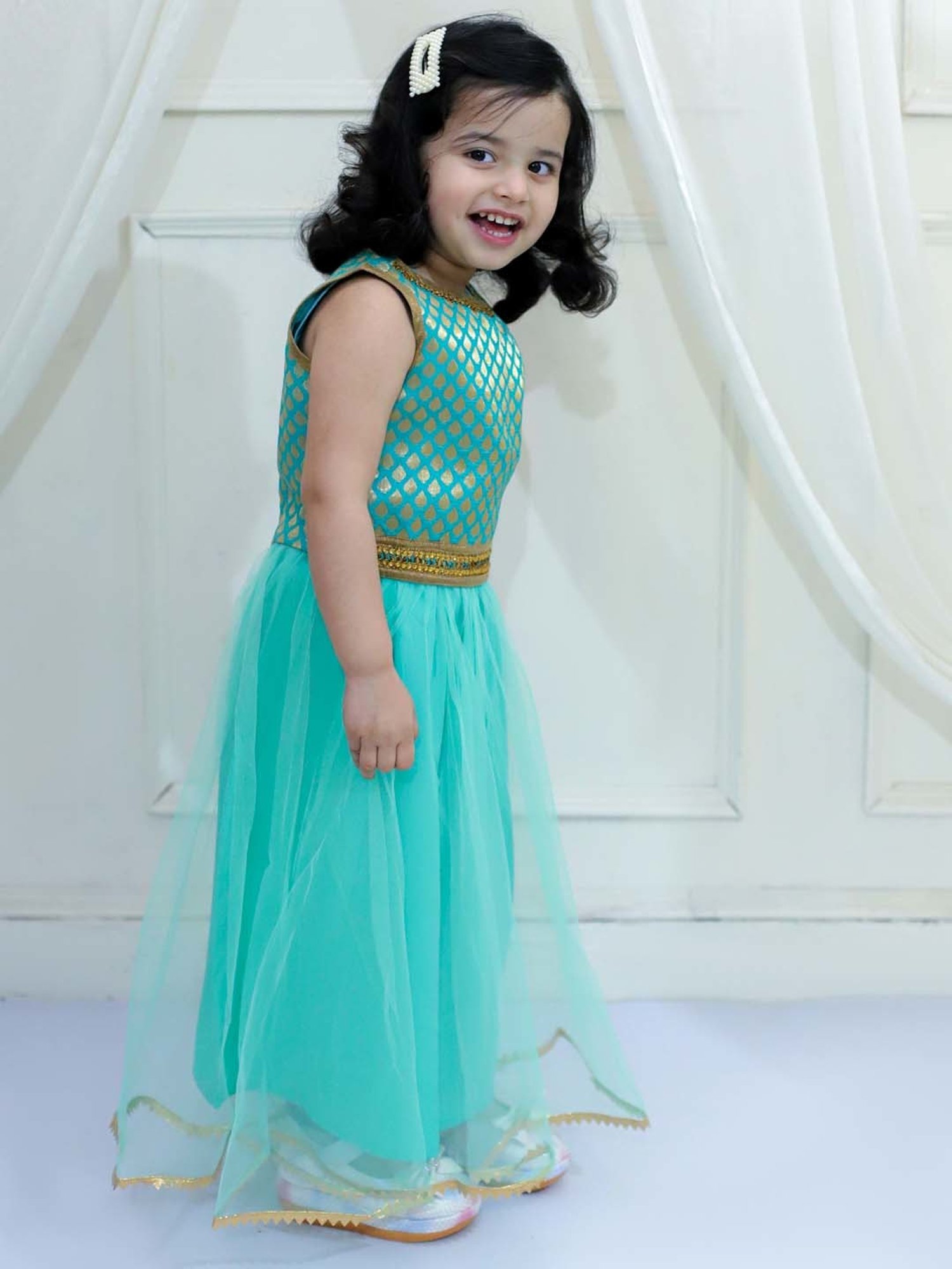 TWISHA Kids Sea Blue Embroidered Top Set