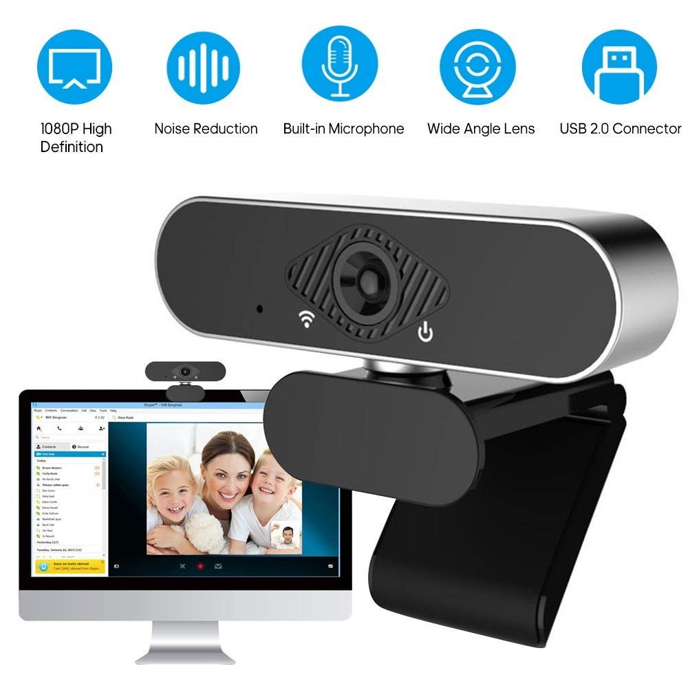 1080P Full High Definition Webcam Wide Angle Lens USB Web Camera with Built-in Microphone for Desktop PC