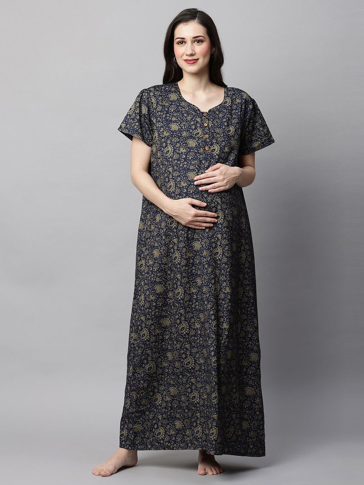 MomToBe Blue Printed Feeding Nighty