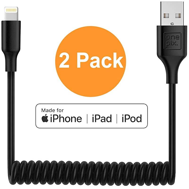 Coiled Lightning Cable for iPh2 Pack MFi Certified Coil Car Charger Cable Compatible with iPh11XSXS MaxXRX88 Plus77 Plus6s6s Plus66 PlusSE5s5c5iPadiPod Black