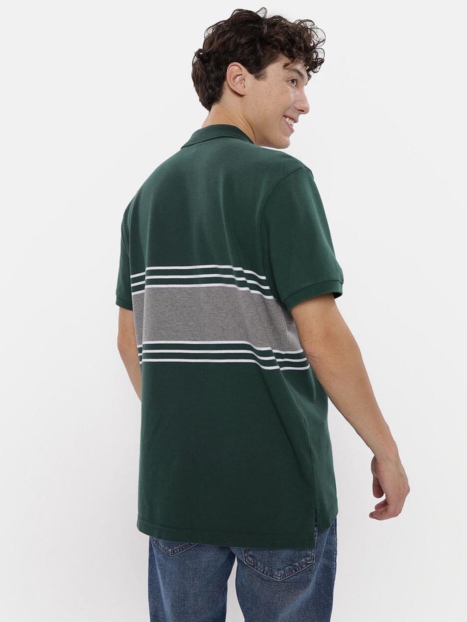 American Eagle Outfitters Green Regular Fit Colour Block Polo T-Shirt