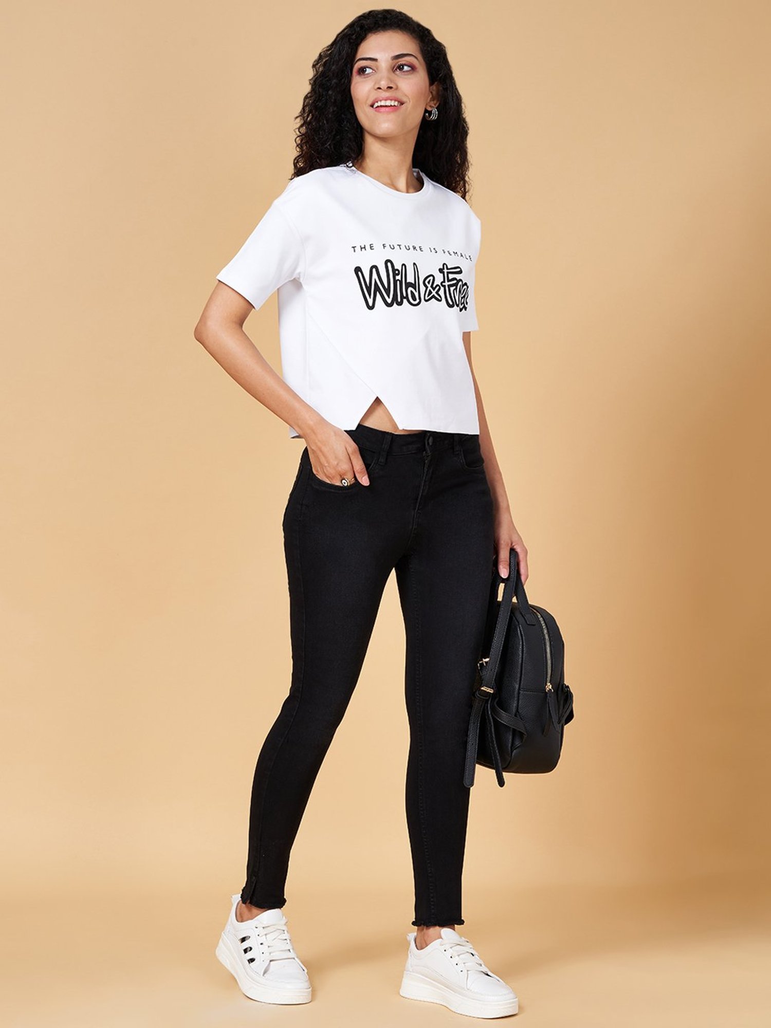 People by Pantaloons White Graphic Print Top
