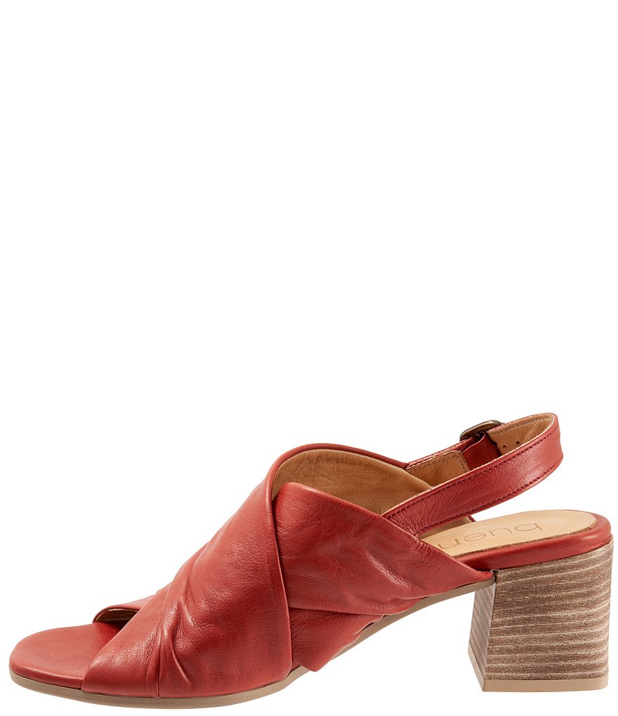 Bueno Eden Ruched Leather Block Heel Sling Sandals