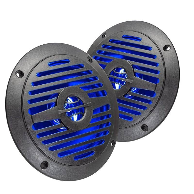 WR4B-LED 5 INCH Water Resistant Dual Cone Speaker with Blue LED Lights (Sold AS A Pair)