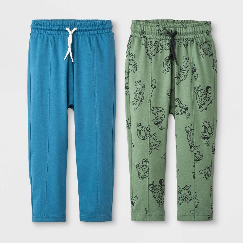 Toddler Boys' 2pk French Terry Slouch Fit Printed Jogger Pants - Cat & Jack™ Olive/Turquoise 12M
