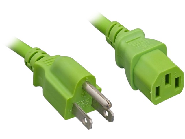 Nippon Labs 18 AWG Green Standard Power Cord NEMA 5-15P to C13, NEMA5-15P/IEC320 C13, SJT, 10A, 125V, 6ft.
