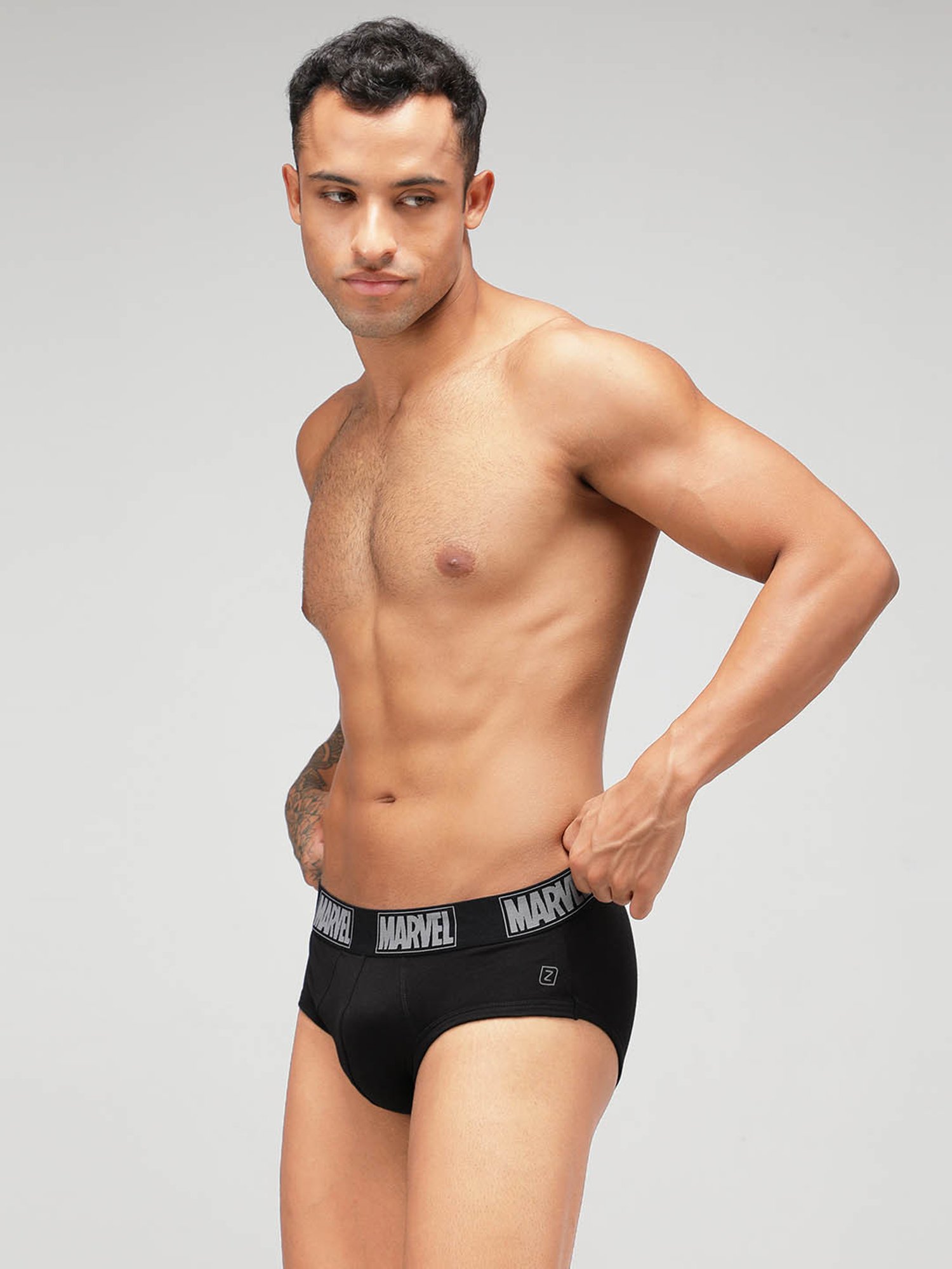 Zoiro Grey Jaspe & Black Regular Fit Briefs - Pack Of 2