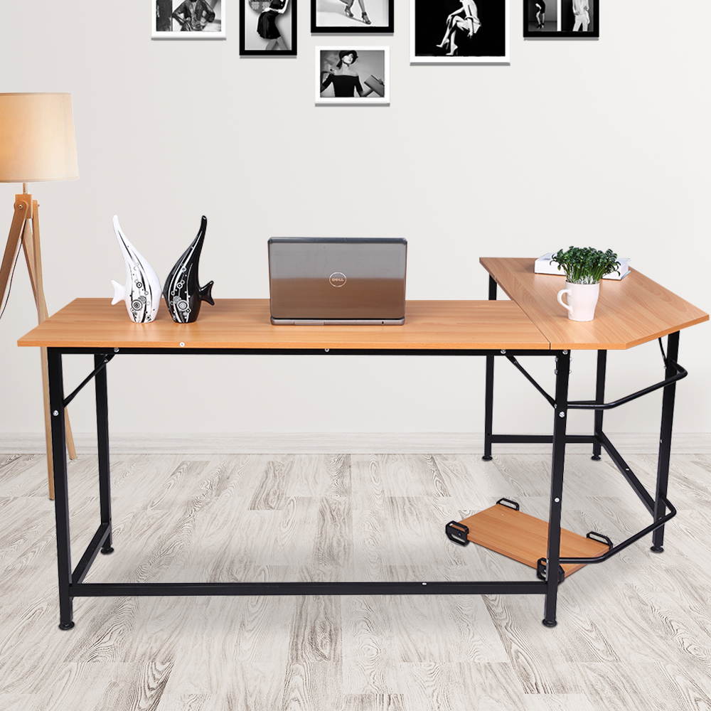 66" L Shape Desk Computer Desk Study Writing Table Home Office Desk Gaming Desk with Bag Hook and Cloth Drawer Storage Bag,Wood & Metal Pella Oak
