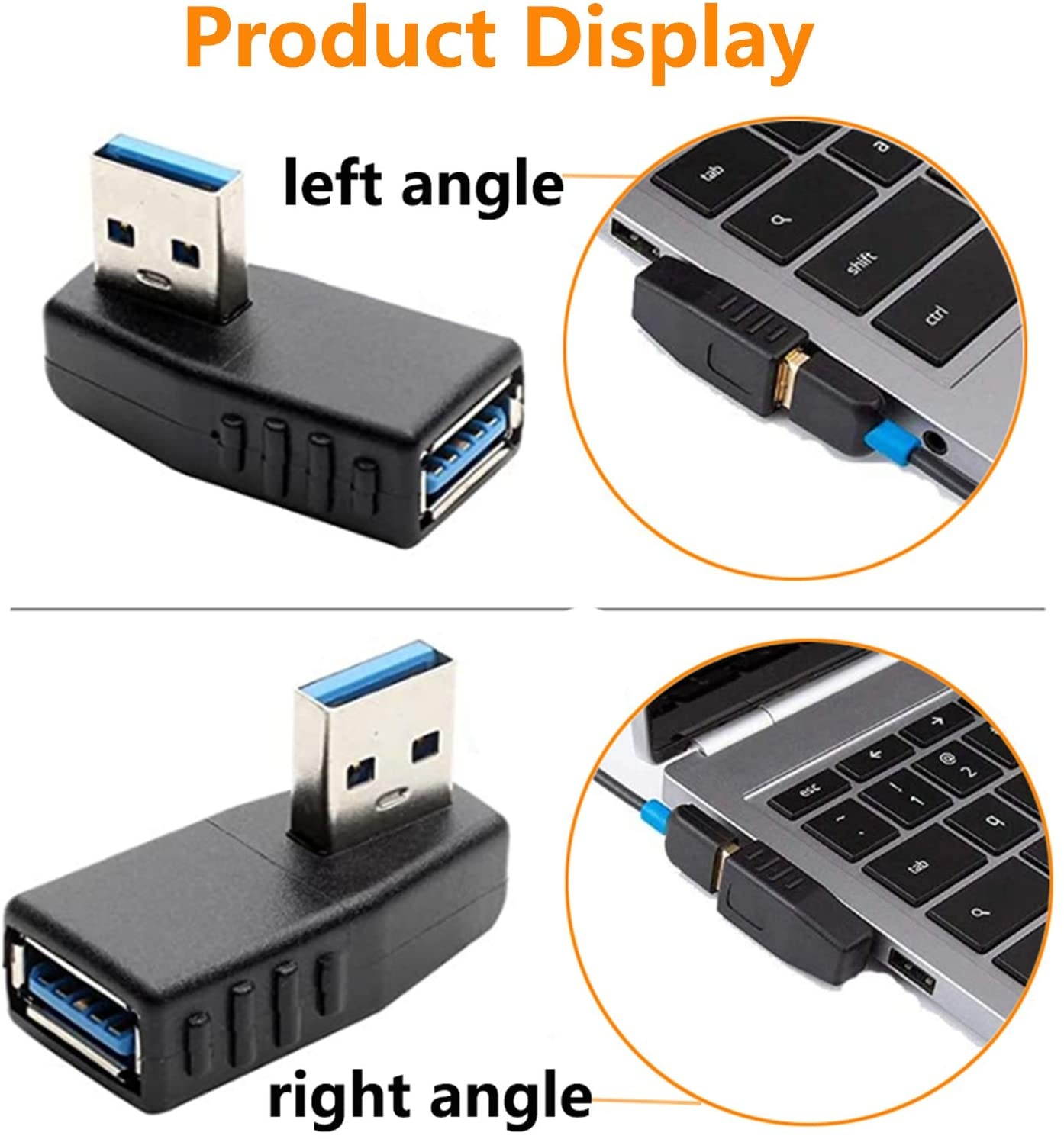 USB 3.0 Adapter 90 Degree Male to Female Coupler Connector Plug Left Angle and Right Anglefor ComputerU Disk Mouse and More(2 Pack)